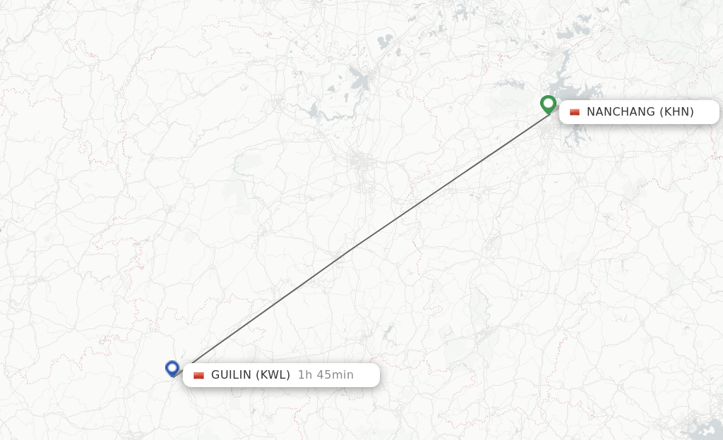 Flights from Nanchang to Guilin route map