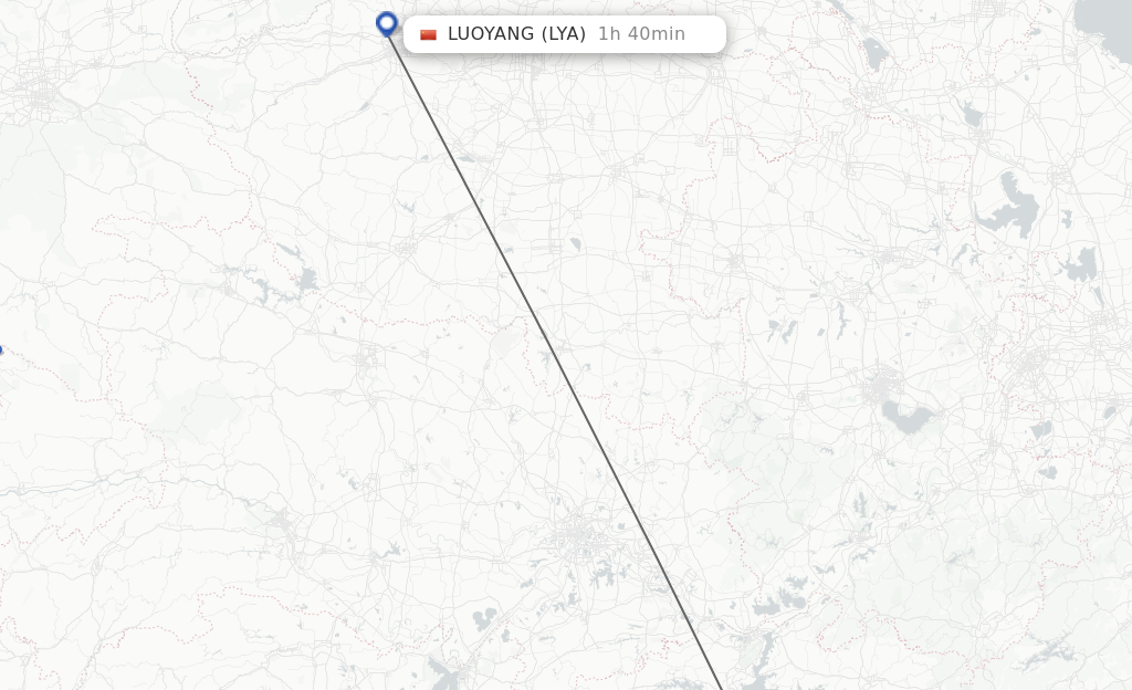 Flights from Nanchang to Luoyang route map