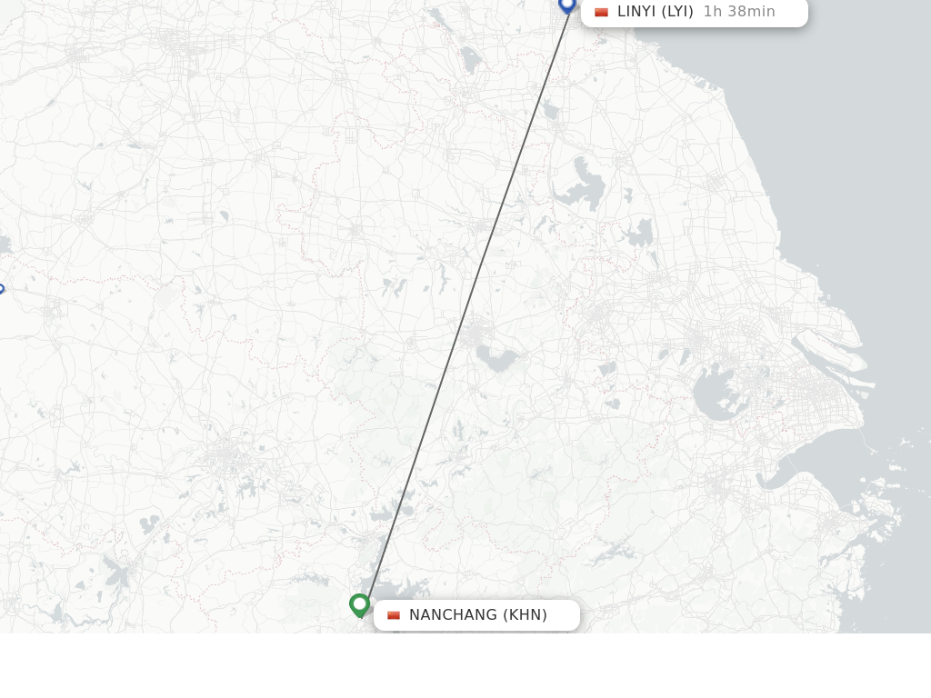 Flights from Nanchang to Linyi route map