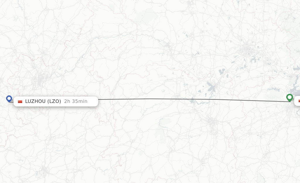 Flights from Nanchang to Luzhou route map