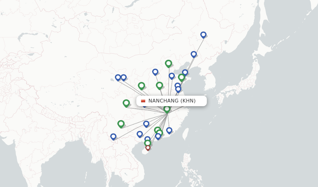 Route map with flights from Nanchang with China Eastern