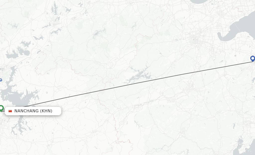 Flights from Nanchang to Ningbo route map