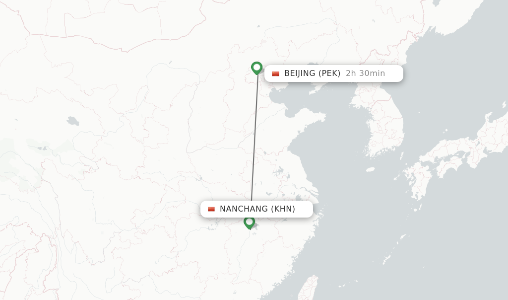 Flights from Nanchang to Beijing route map