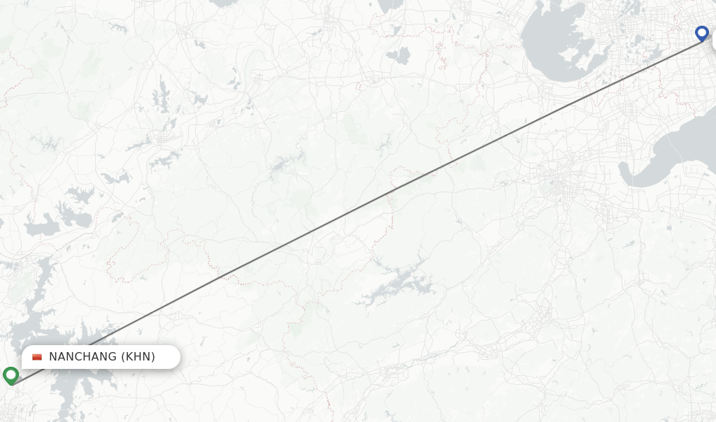 Flights from Nanchang to Shanghai route map