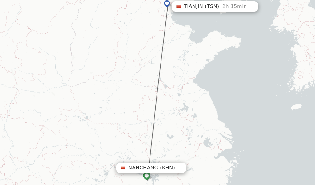 Flights from Nanchang to Tianjin route map