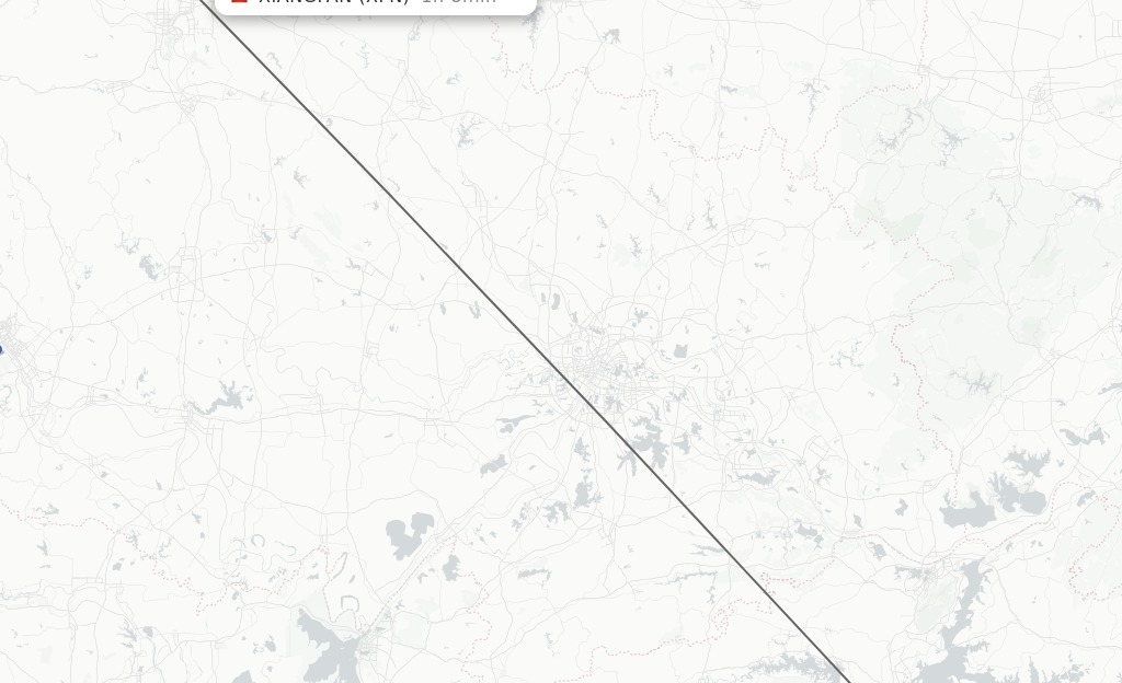 Flights from Nanchang to Xiangyang route map