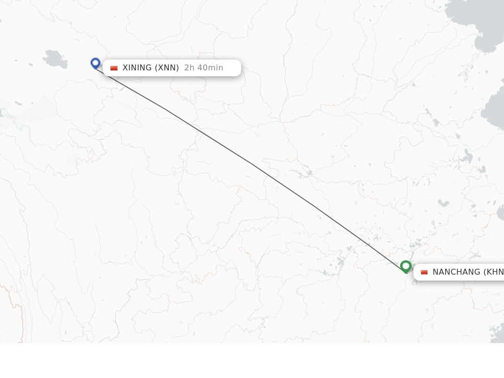 Flights from Nanchang to Xining route map