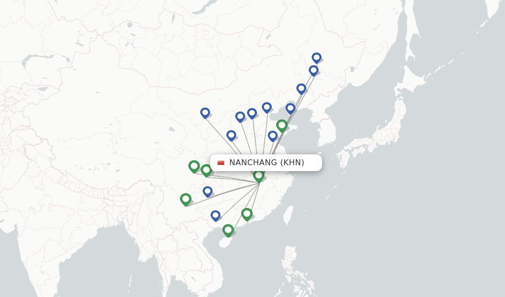 Route map with flights from Nanchang with Shenzhen Airlines