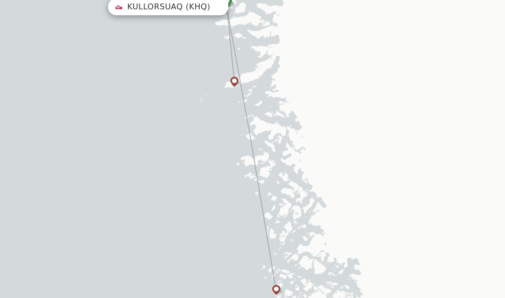 Route map with flights from Kullorsuaq with Air Greenland