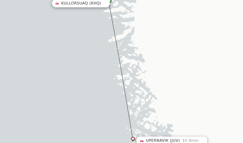 Flights from Kullorsuaq to Upernavik route map