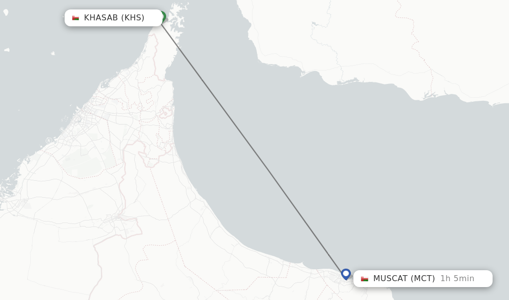 Flights from Khasab to Muscat route map