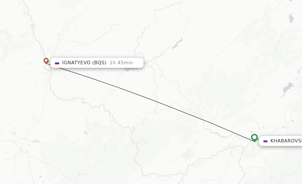 Flights from Khabarovsk to Ignatyevo route map