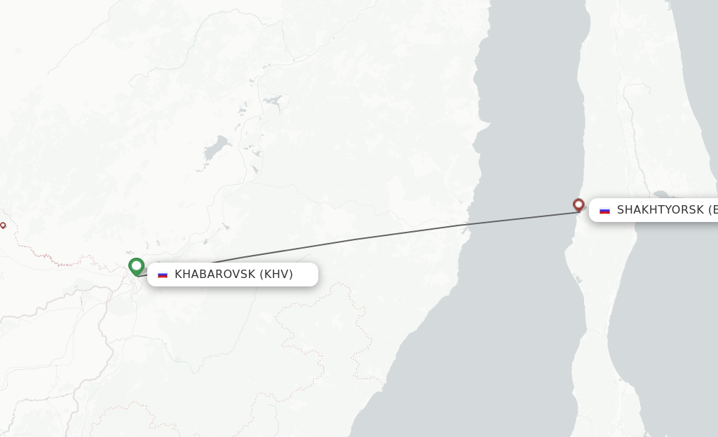 Flights from Khabarovsk to Shakhtyorsk route map