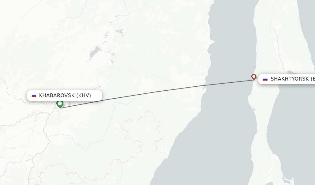 Flights from Khabarovsk to Shakhtyorsk route map