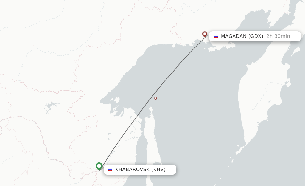 Flights from Khabarovsk to Magadan route map