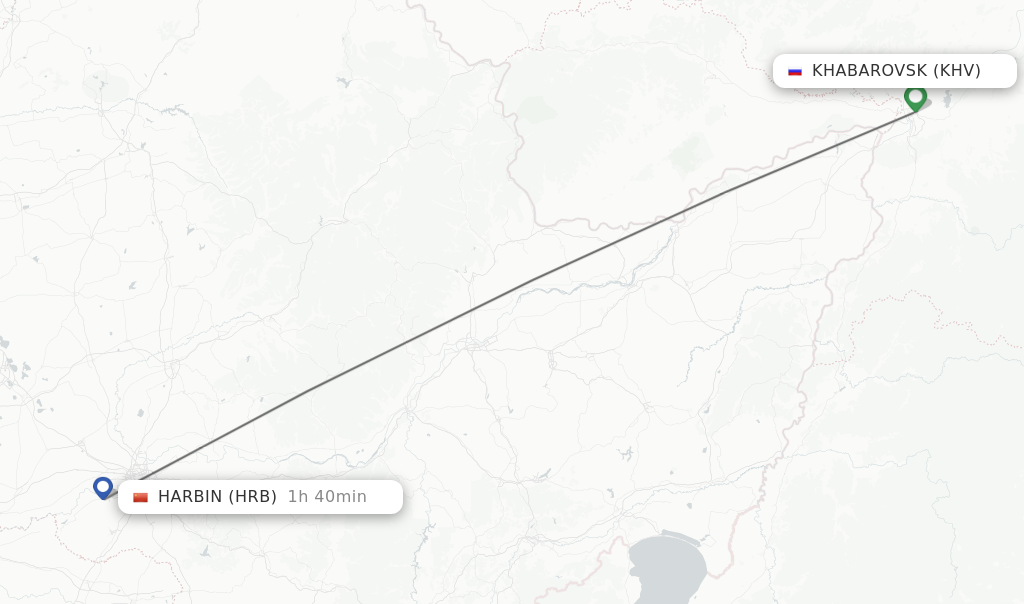 Flights from Khabarovsk to Harbin route map
