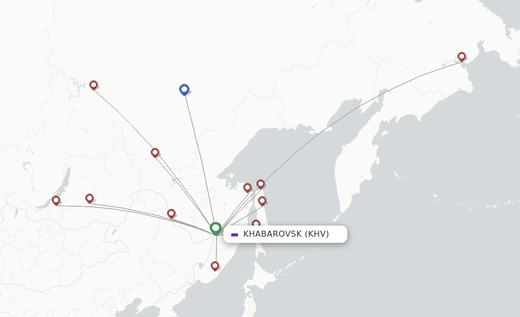 Route map with flights from Khabarovsk with Aurora