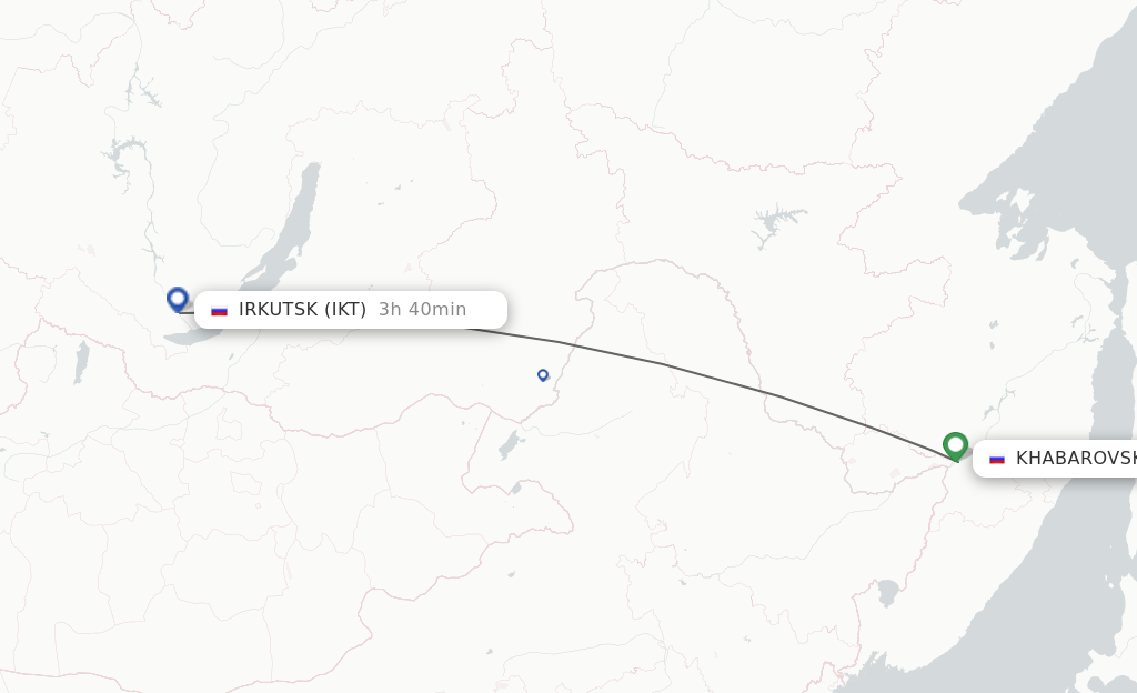 Flights from Khabarovsk to Irkutsk route map
