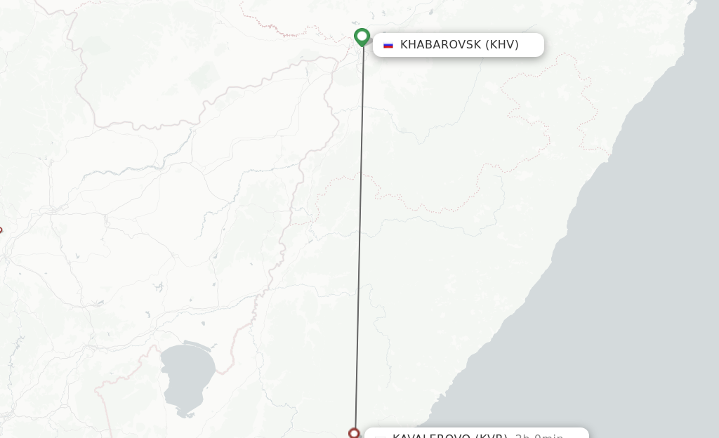 Flights from Khabarovsk to Kavalerovo route map