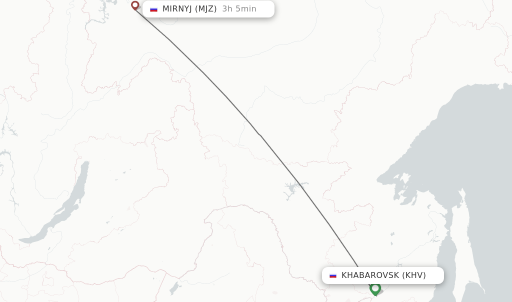 Flights from Khabarovsk to Mirnyj route map