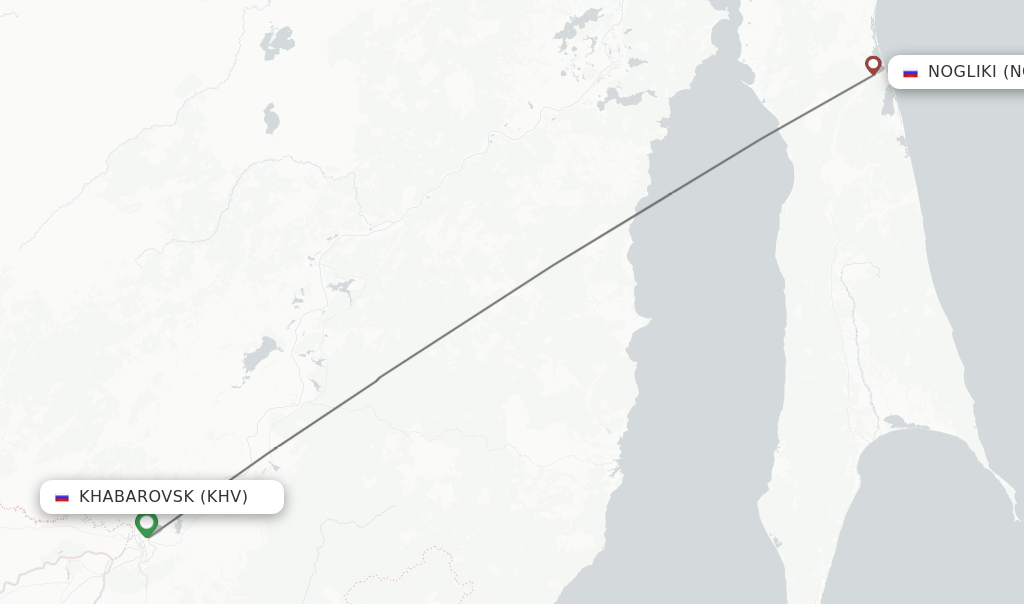 Flights from Khabarovsk to Nogliki route map