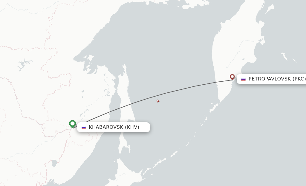 Flights from Khabarovsk to Petropavlovsk-Kamchatsky route map