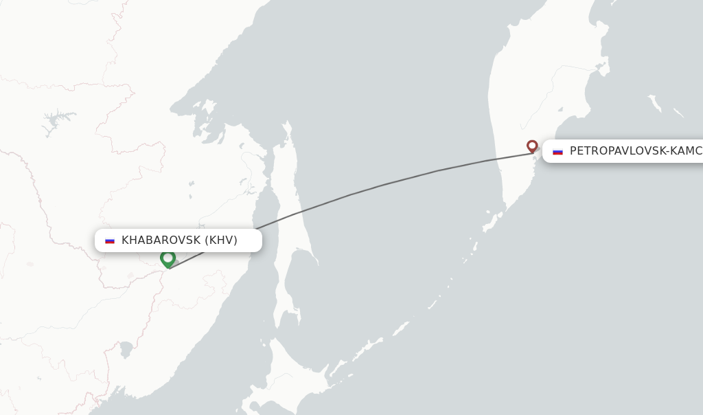 Flights from Khabarovsk to Petropavlovsk-Kamchatsky route map