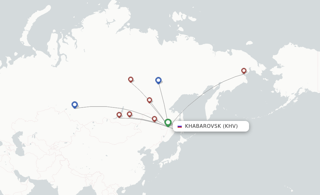 Route map with flights from Khabarovsk with Yakutia