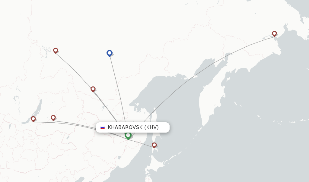Route map with flights from Khabarovsk with Yakutia
