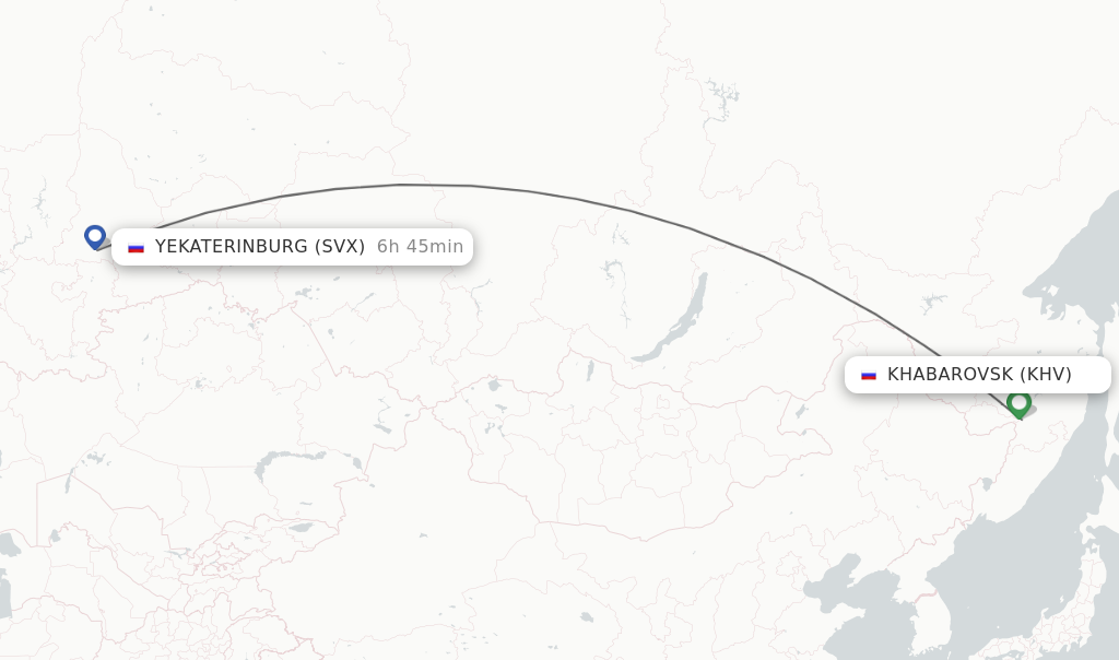 Flights from Khabarovsk to Yekaterinburg route map