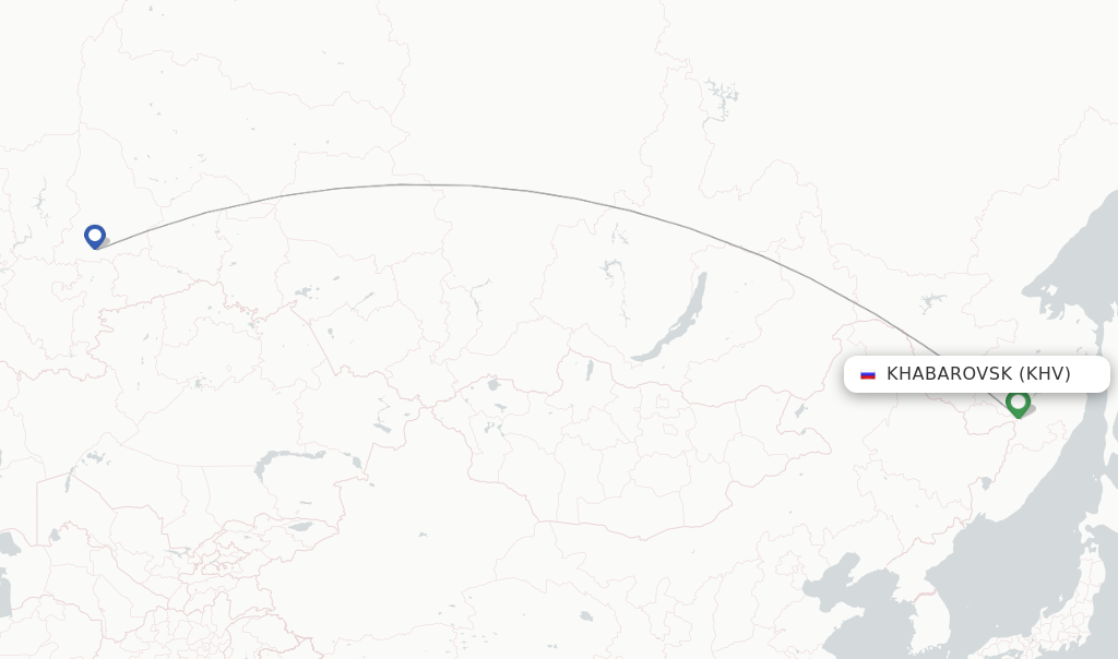 Route map with flights from Khabarovsk with Ural Airlines