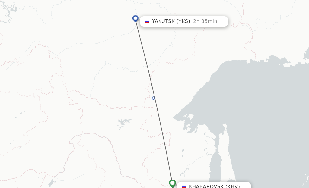 Flights from Khabarovsk to Yakutsk route map