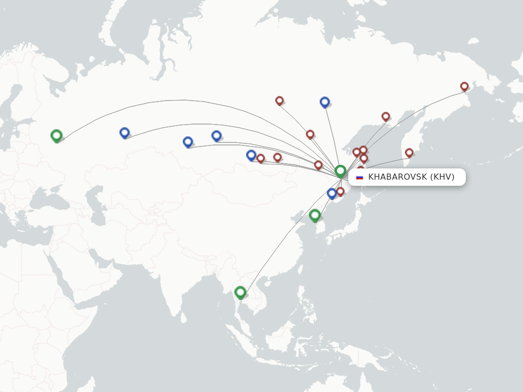 Flights from Khabarovsk to Bangkok route map