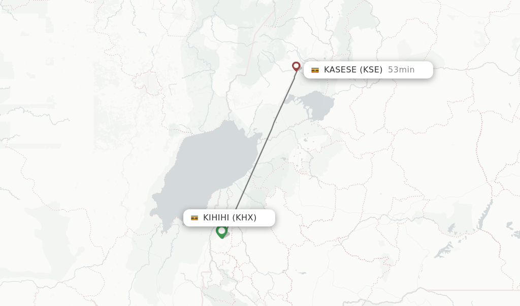 Flights from Kihihi to Kasese route map