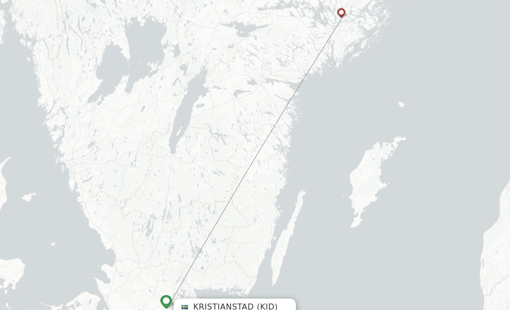 Route map with flights from Kristianstad with FlexFlight