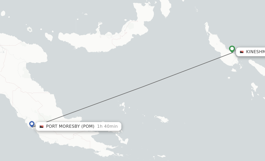 Flights from Kieta to Port Moresby route map