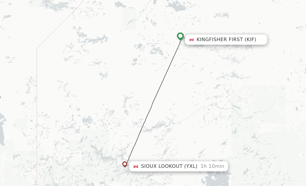 Flights from Kingfisher Lake to Sioux Lookout route map