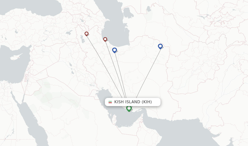 Route map with flights from Kish Island with Iran Airtour