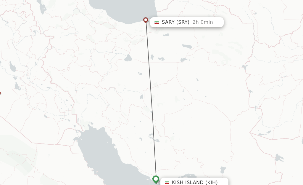 Flights from Kish Island to Sary route map
