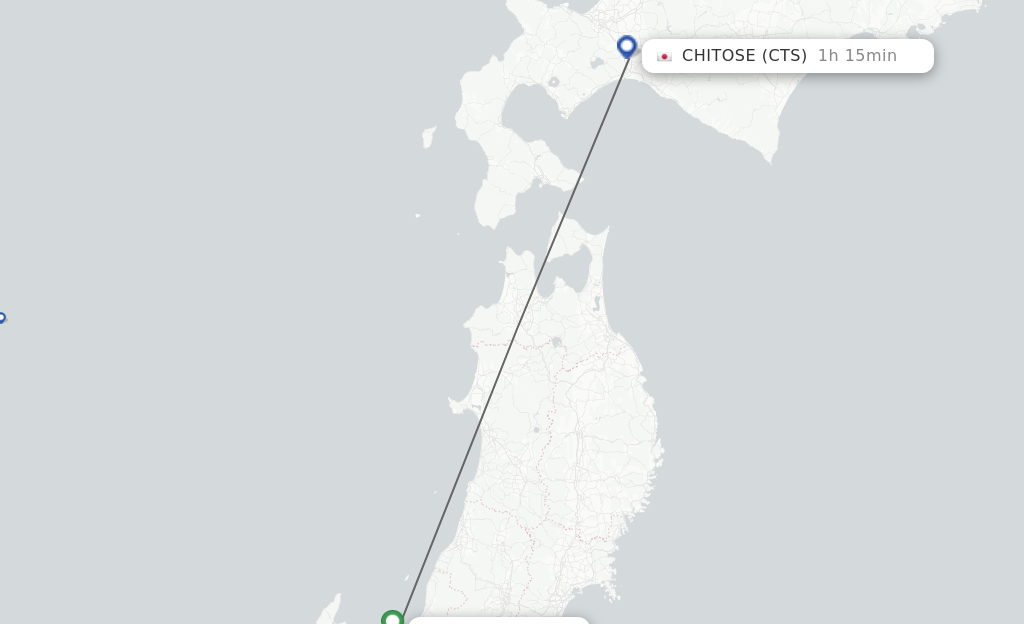 Flights from Niigata to Sapporo route map