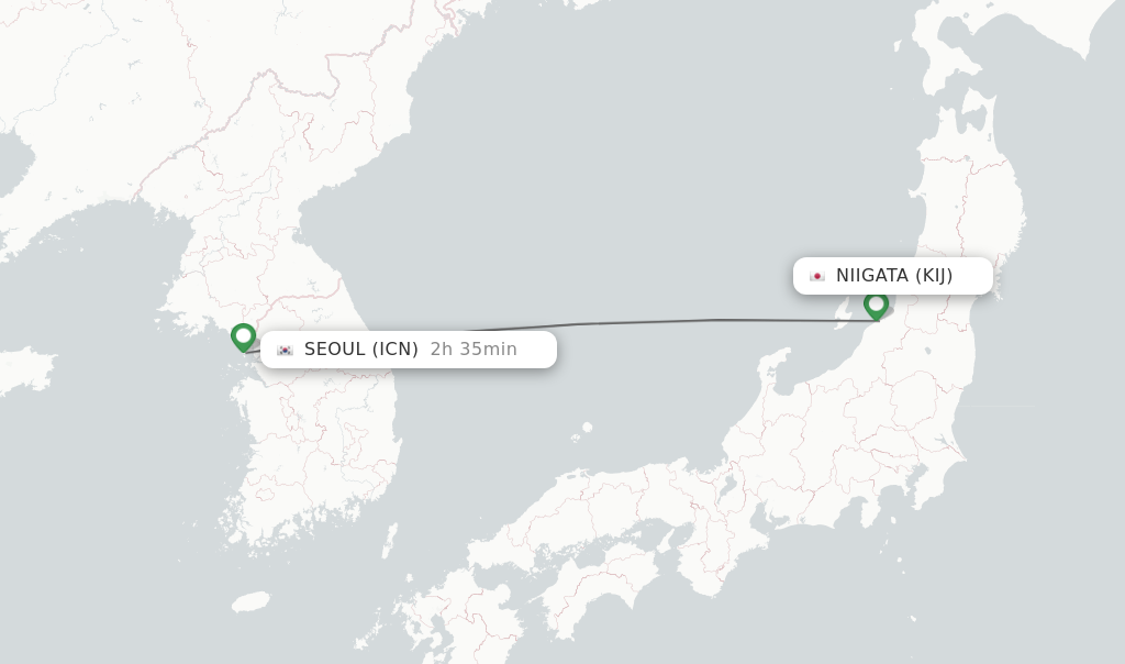 Flights from Niigata to Seoul route map