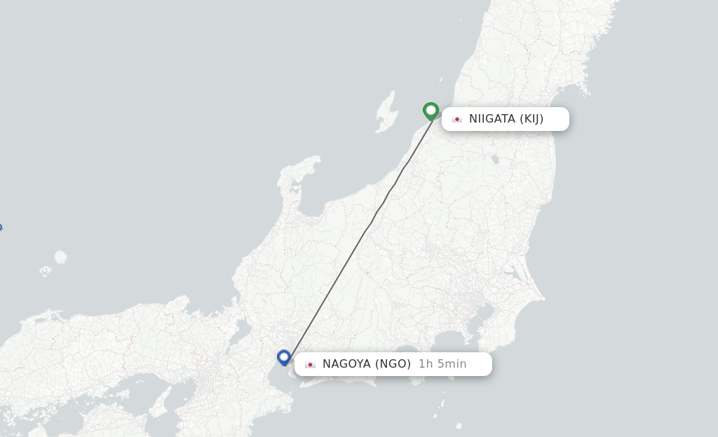 Flights from Niigata to Nagoya route map