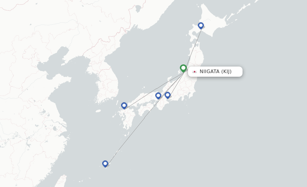 Route map with flights from Niigata with ANA