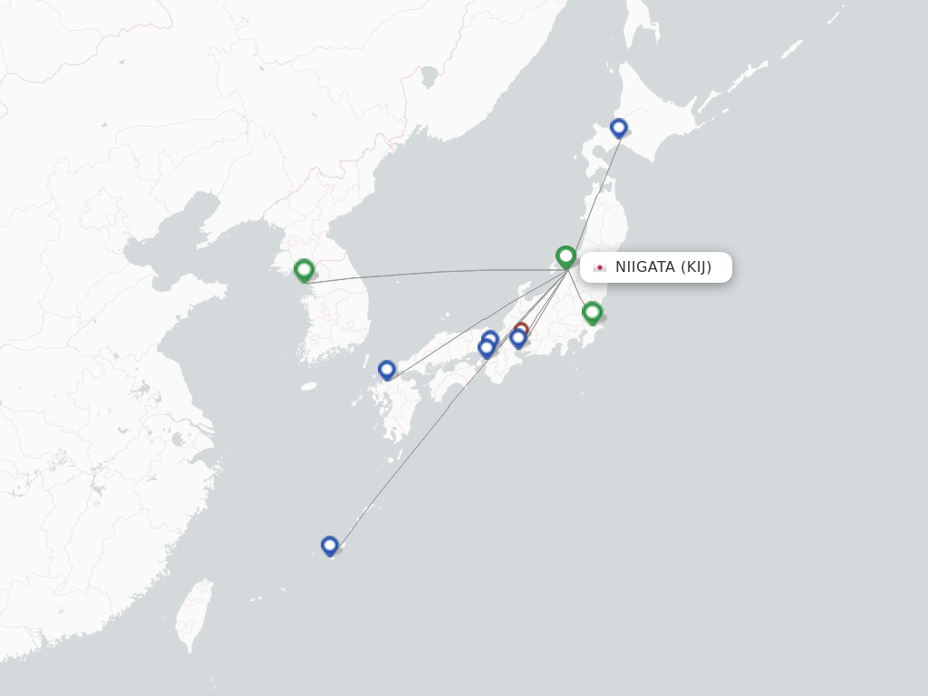 Flights from Niigata to Taipei route map