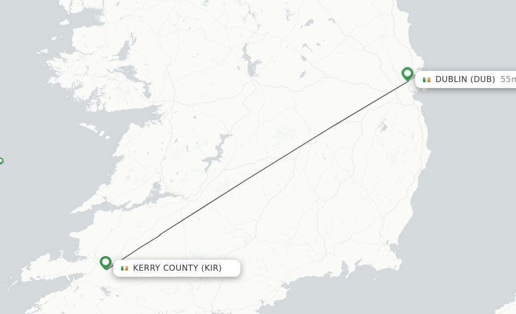 Flights from Kerry County to Dublin route map