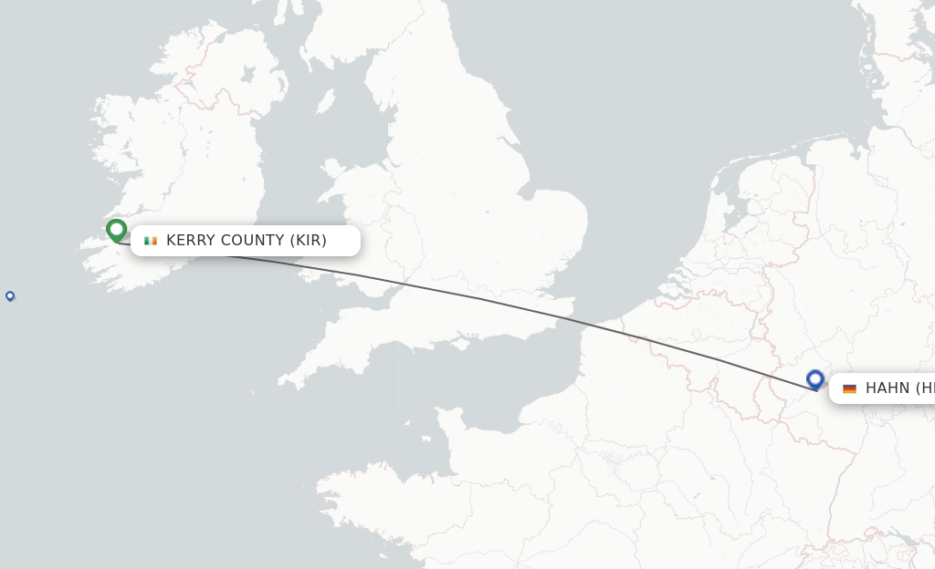 Flights from Kerry County to Hahn route map