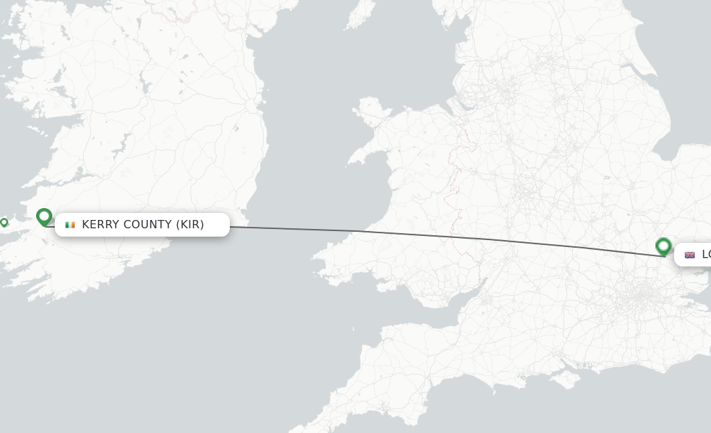 Flights from Kerry County to London route map