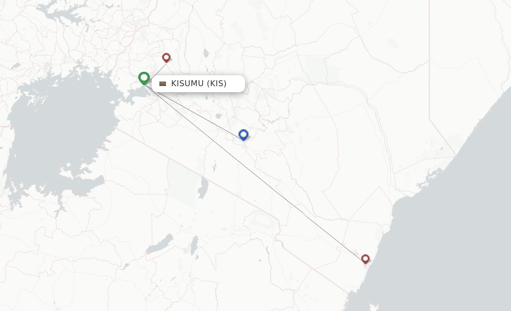 Route map with flights from Kisumu with Jambojet