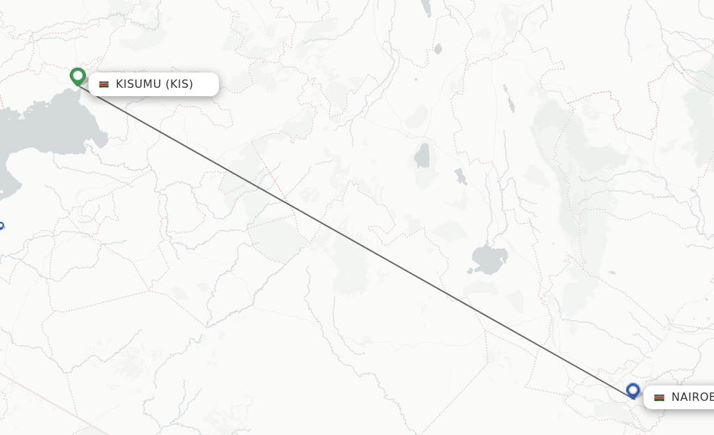 Flights from Kisumu to Nairobi route map