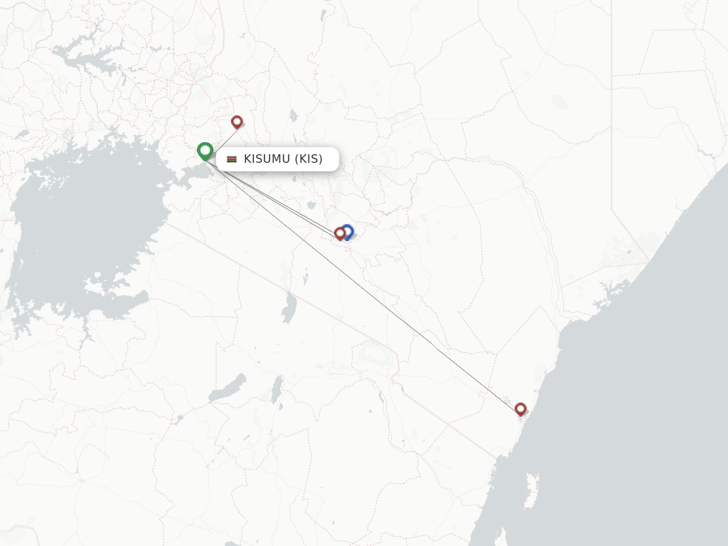 Flights from Kisumu to Nairobi route map